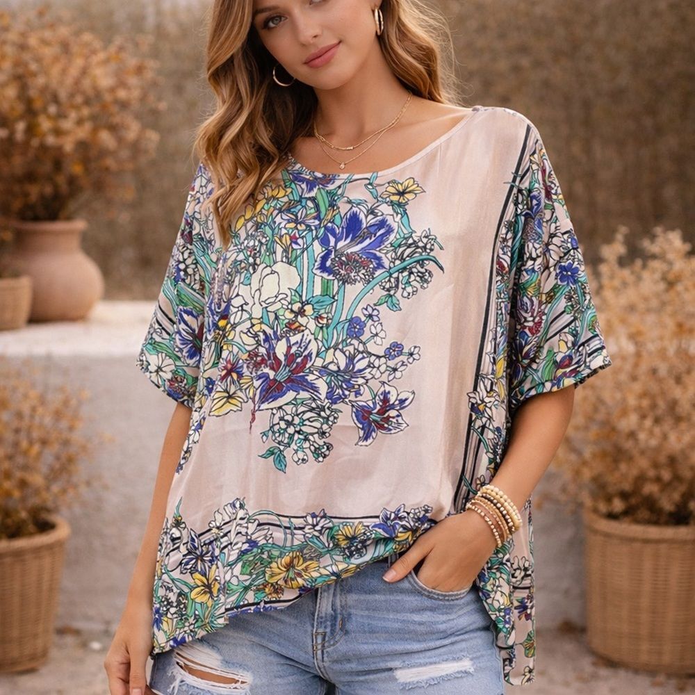 Liz Claiborne Floral Print Short Sleeve Blouse Size XXL